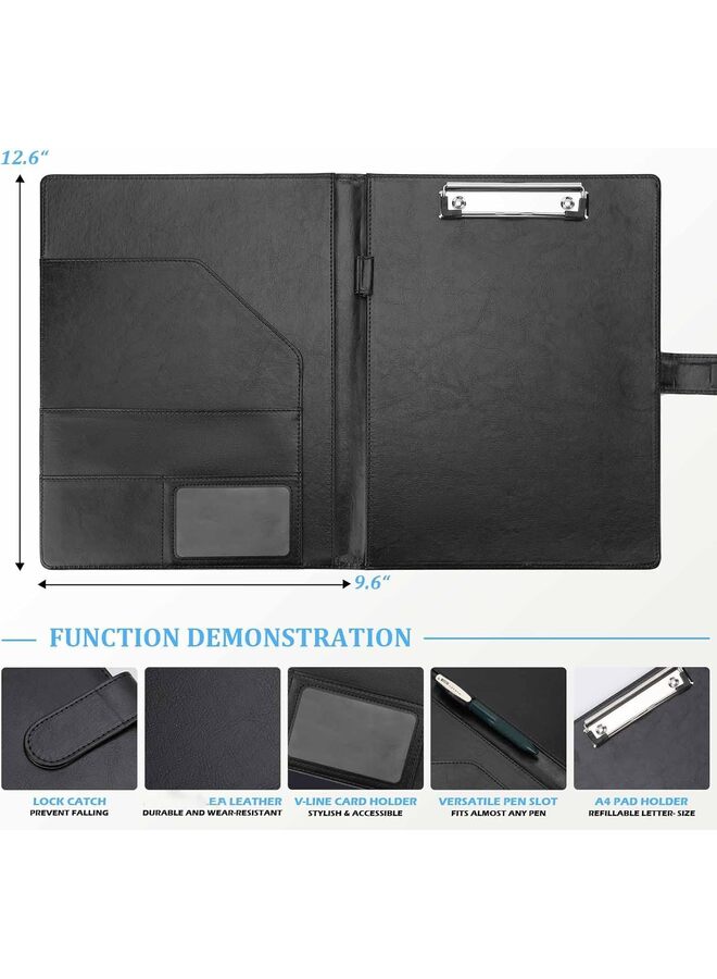 LAMAY Portfolio Folder Binder -Faux Leather Portfolio Folder with Cover for A4 Notepad Holder, Business Portfolio for Resume, Legal Pad, Interview, Letter-size Padfolio for Women/Men,Black - Image 2